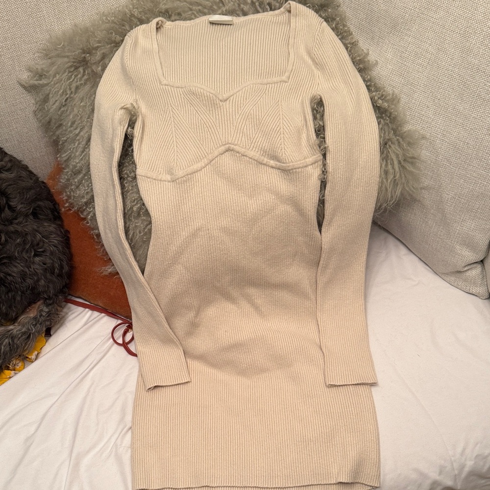 Abercrombie & Fitch Cream Long Sleeve Dress